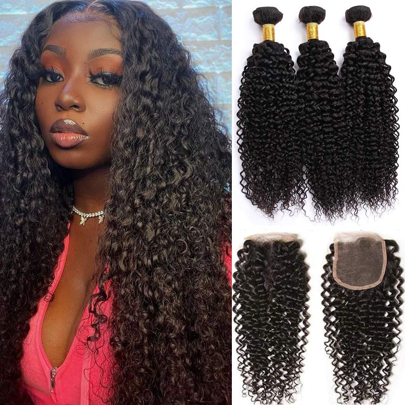 Soul Lady Top Grade Jerry Curly Hair 3 Bundles With 4x4 Lace Closure Brazilian Human Hair Weave