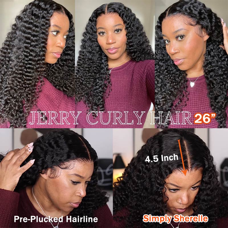 Jerry Curly Human Hair Wigs 13x4.5 HD Lace Front Wig Mid Part Glueless ...