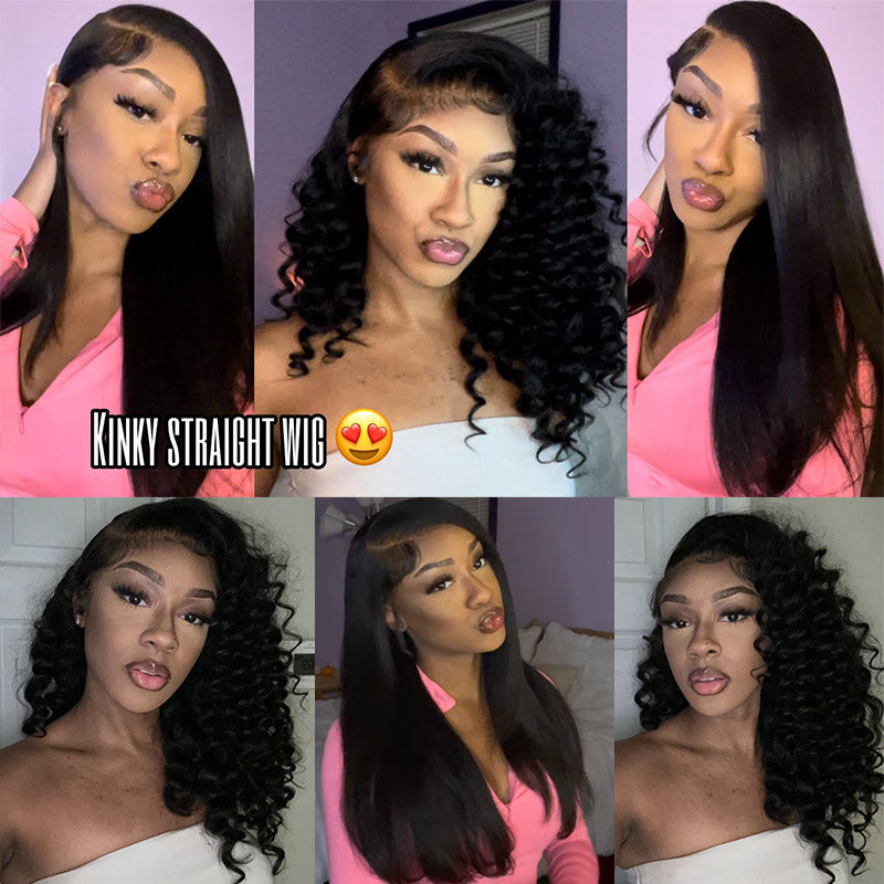 SoulLady 4c Edges Kinky Straight Wig 13x4.5 HD Lace Full Frontal Wig with Pre Plucked Hairline 180% Density