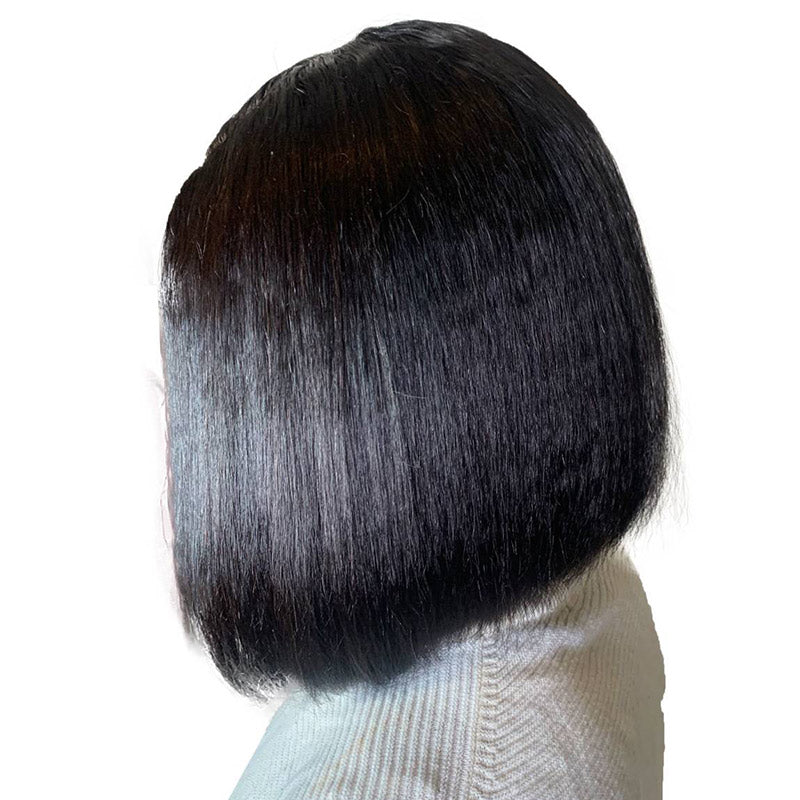 SoulLady Kinky Straight Bob Wig with 4C Edge Hairline Side Part 5x5 HD Lace Closure Yaki Human Hair Wigs-side show
