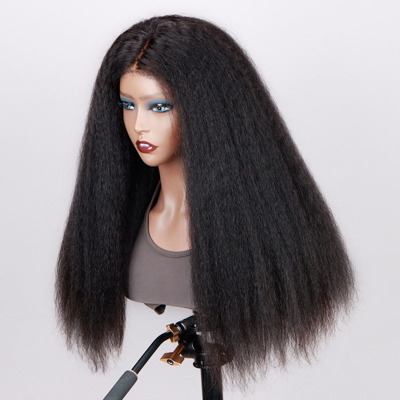 Soul Lady 4c Kinky Edge Yaki Straight Hair Glueless Wig Wear Go 6x4 Pre Cut Lace Wig 100% Human Hair