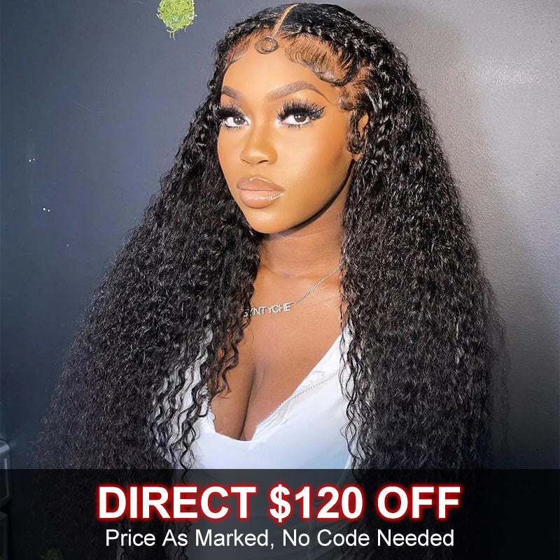 Flash Sale $120 Off Jerry Curly 13x4 HD Lace Frontal Wig Real Human Hair Pre Plucked Hairline