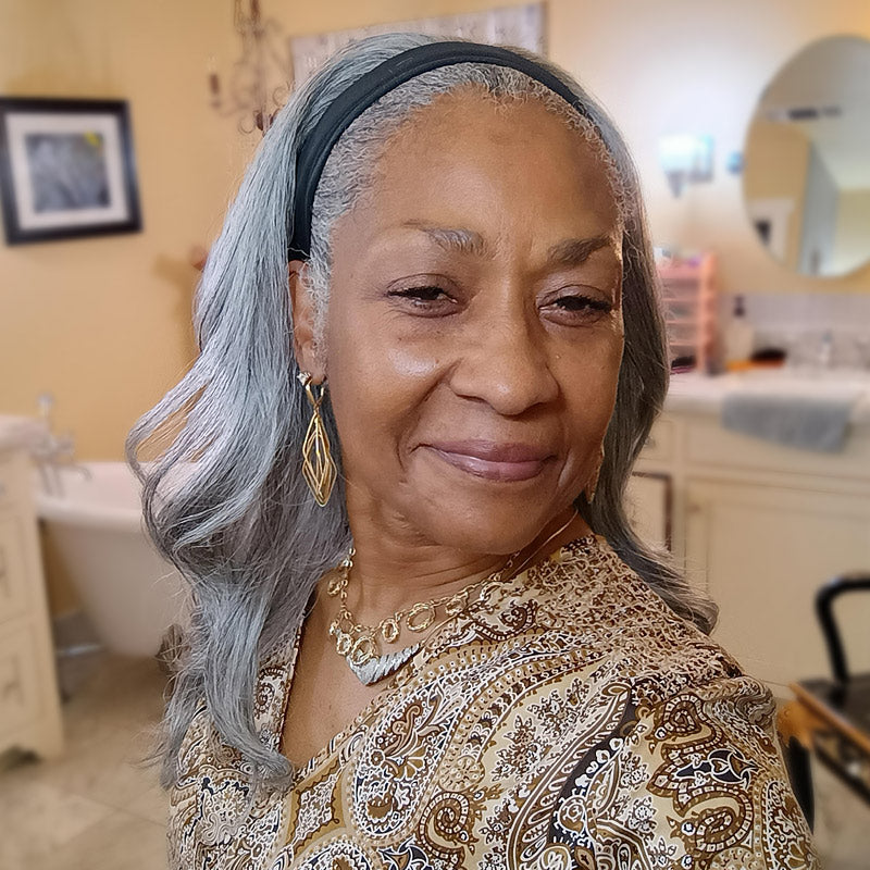 Soul Lady Salt And Pepper Wigs Gray Body Wave Headband Human Hair Wigs For Seniors, real wear to go glueless wigs for older women