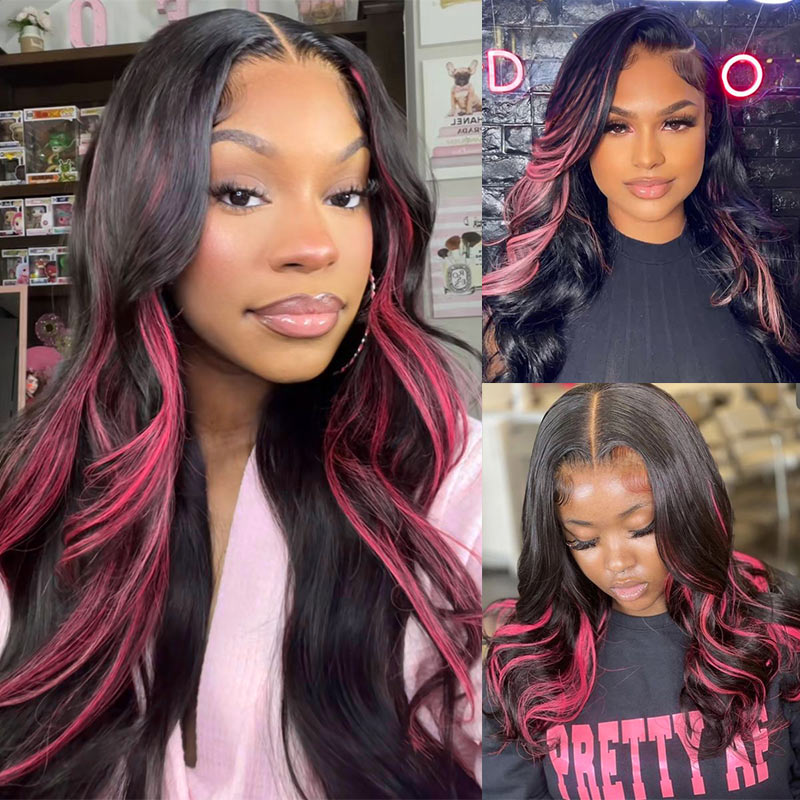 SoulLady Magenta Red Peekaboo Highlight Wig Long Loose Wave  display picture 2