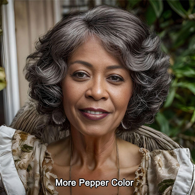 Custom Short Silver Gray Bob Salt and Pepper Wear Go Glueless Human Hair Wigs For Seniors-medium salt and pepper color