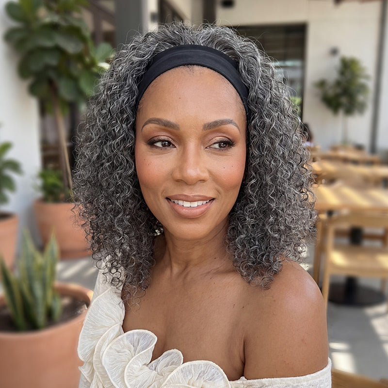 Gray Deep Wave Drawstring Ponytail Salt and Pepper Human Hair