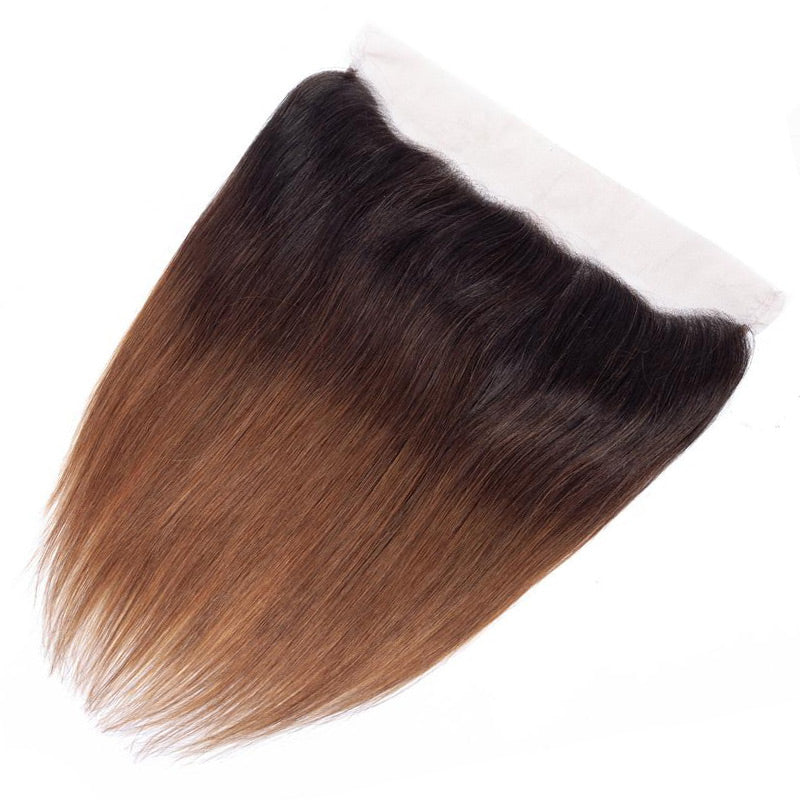 Flash Sale|Ombre Brown Straight Hair Bundles With Frontal Closure Brazilian Virgin Remy Human Hair 3 Tone T1B/4/30 Color-lace frontal