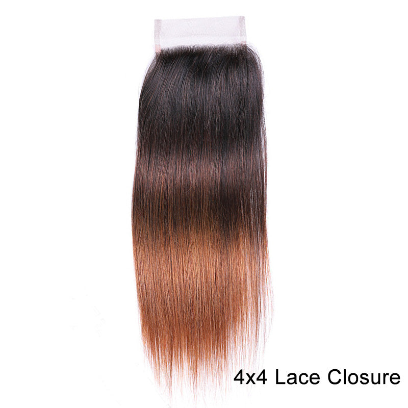Flash Sale|Ombre Brown Straight Hair Bundles With Frontal Closure Brazilian Virgin Remy Human Hair 3 Tone T1B/4/30 Color-4x4 lace closure