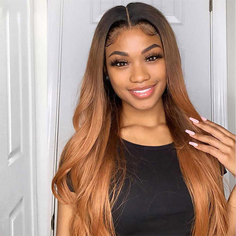 Flash Sale|Ombre Brown Straight Hair Bundles With Frontal Closure Brazilian Virgin Remy Human Hair 3 Tone T1B/4/30 Color-model show