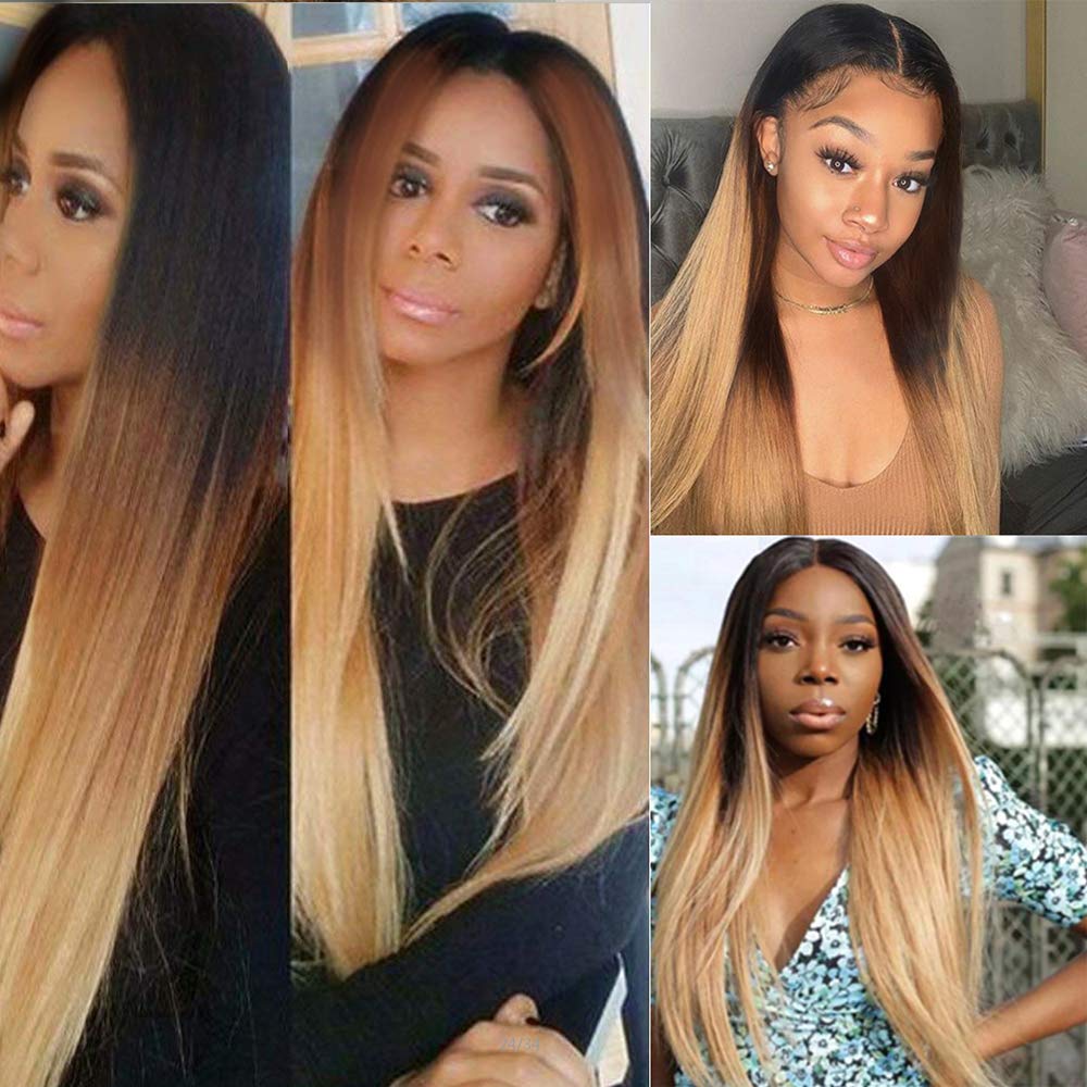 12A Ombre Straight Hair Bundles With Closure Brazilian Virgin Remy Human Hair 3 Tone T1B/4/27 Color-customer show