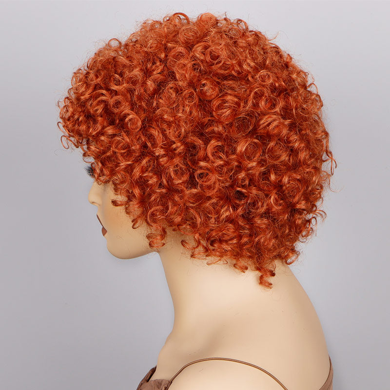 Soul Lady Short Bouncy Curly Orange Wig With Bangs For Women Real Human Hair Glueless Wear And Go Wigs-side show