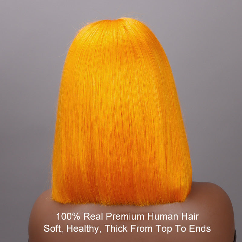 Soul Lady Vibrant Orange Bob Silky Straight Human Hair Middle Part 5x5 HD Lace Lob Wigs-BACK