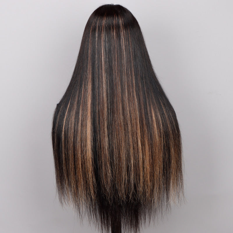 Soul Lady Orange Pink Peekaboo Highlight Wig Long Straight Hair Glueless 6x4 Pre Cut Pre Bleached Lace Wig-back look