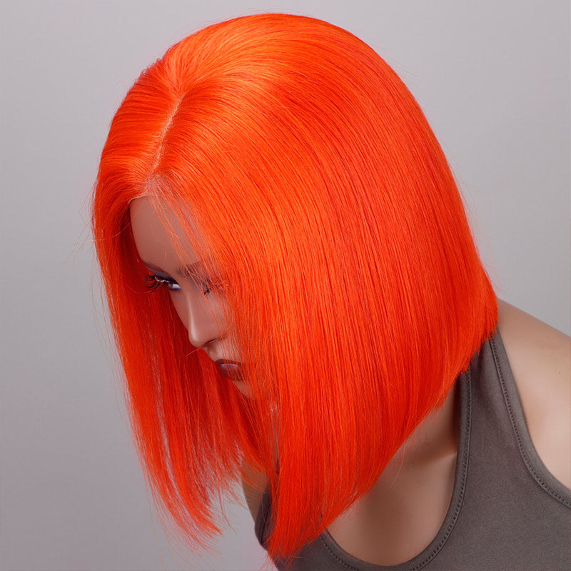 Soul Lady Orange Red Bob Silky Straight Human Hair 5x5 HD Lace Closure Wigs Middle Part Lob-side show