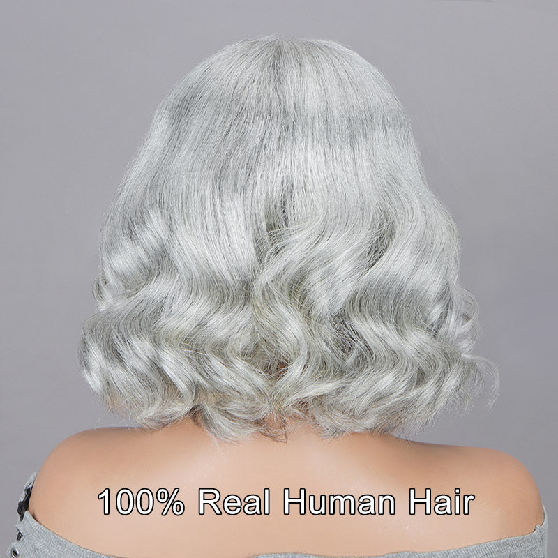 Seniors Pale Gray Wig Real Human Hair Light Salt And Pepper Loose Wavy 5x5 HD Lace Wigs For Older Women-back-show