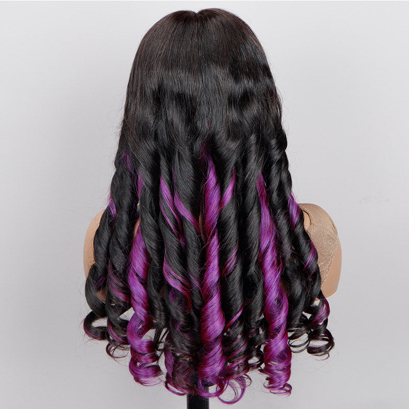Soul Lady Purple Peekaboo Balayage Highlight Wig Long Loose Wave Human Hair Glueless 6x4 Pre Cut Pre Bleached Lace Wig-back
