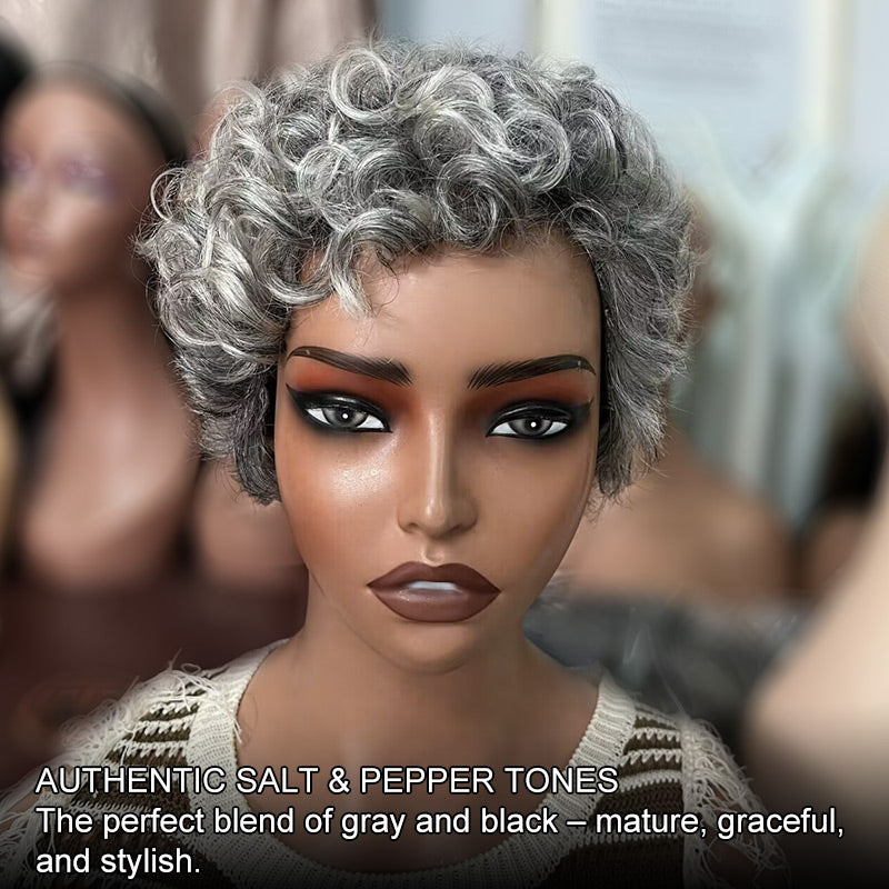 Short Curly Pixie Cut Wig Human Hair Chic Modern Style Voluminous Texture Amazon.com : Yiifiulyn 6 main image 4