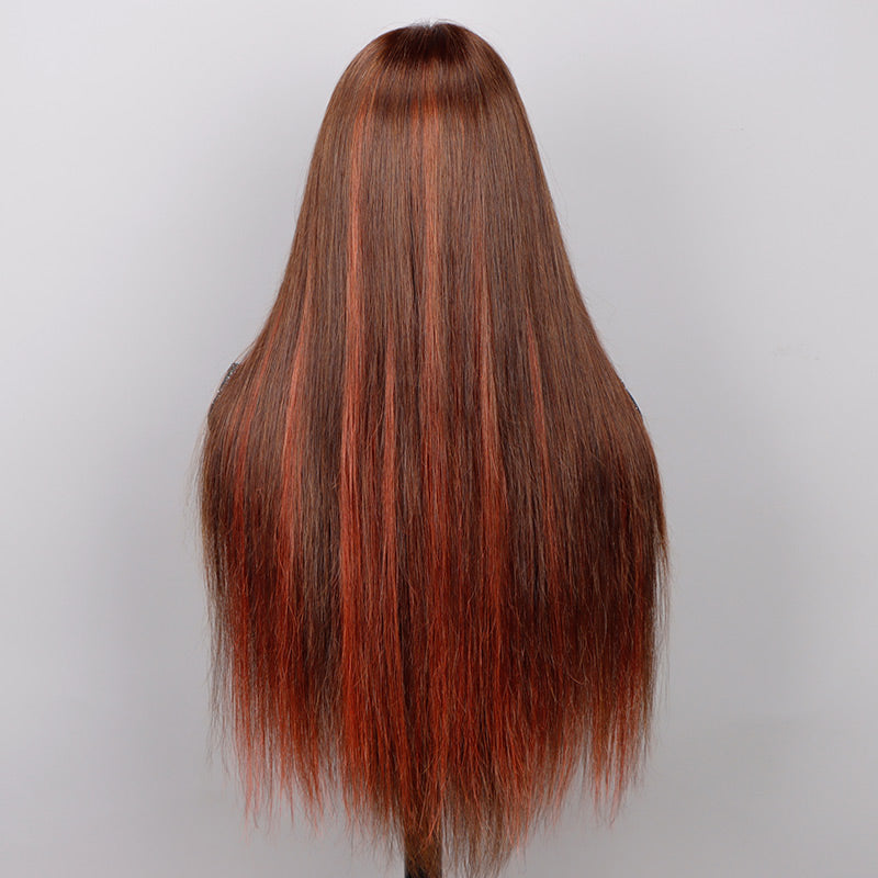 Soul Lady Red Copper Peekaboo Balayage Highlight Brown Wig  display picture 3