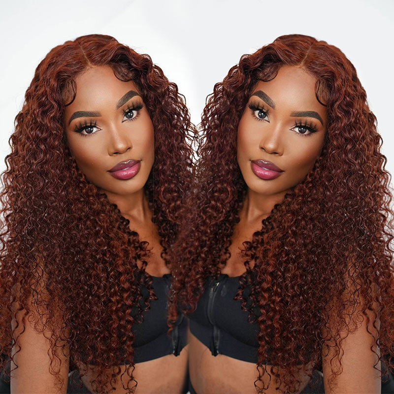 Soul Lady Reddish Brown Jerry Curly Wig 5x5 HD Lace Middle Part Long Human Hair Wigs 180% Density-GIGIBEAUTY
