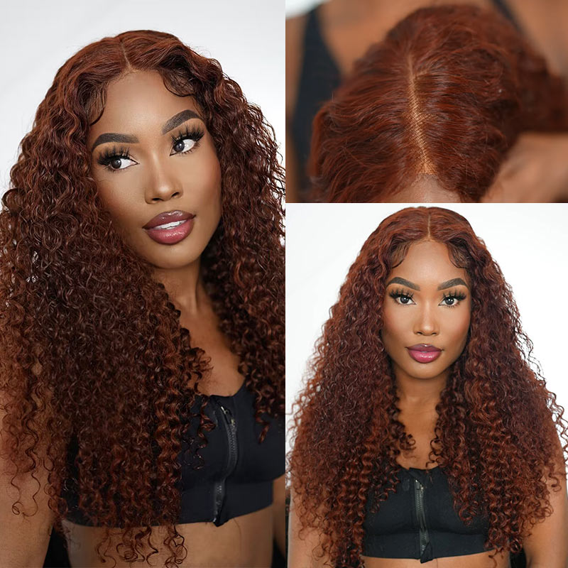 Soul Lady Reddish Brown Jerry Curly Wig 5x5 HD Lace Middle Part Long Human Hair Wigs 180% Density-GIGIBEAUTY