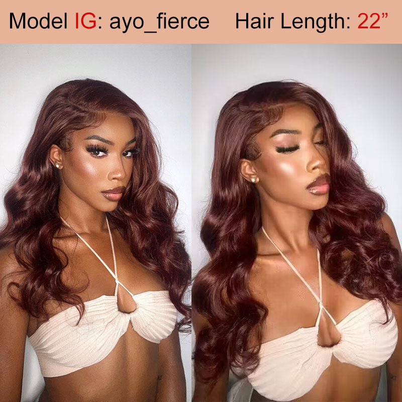 Soul Lady Reddish Brown Body Wave Wig 5x5 HD Lace Wig C Part Long Human Hair Wigs 180% Density-model  ayo_fierce