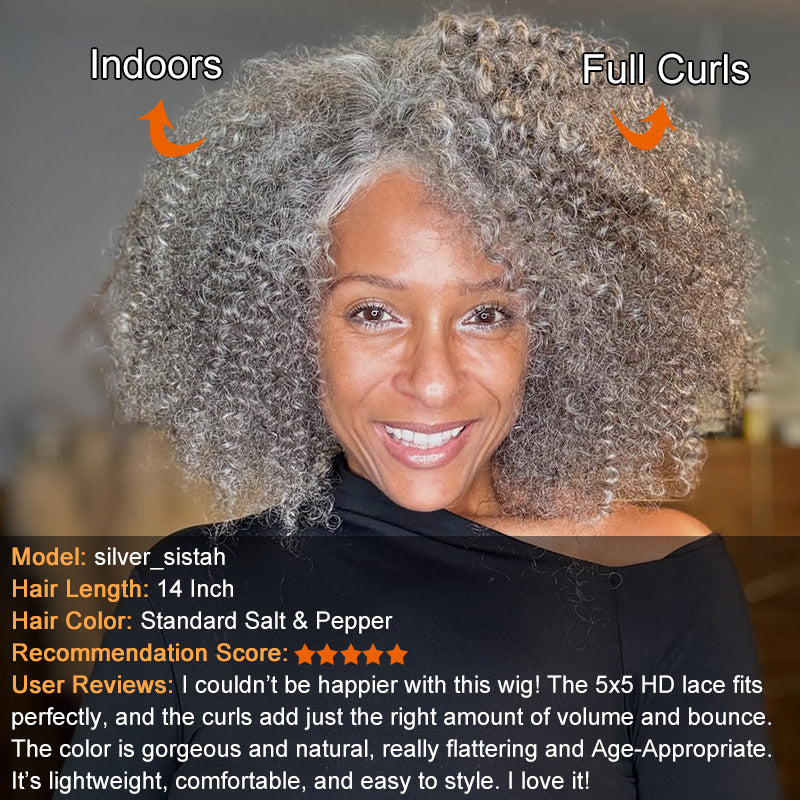 Salt And Pepper Color Curly Bob Wig 100% Human Hair Handmade  display picture 3