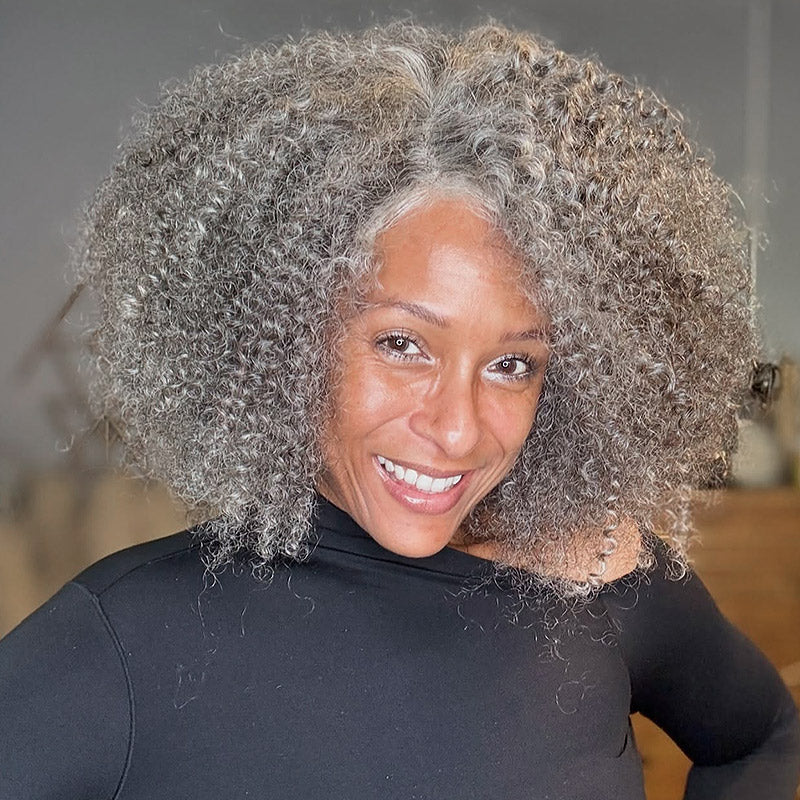 Salt And Pepper Color Curly Bob Wig 100% Human Hair Handmade  display picture 1