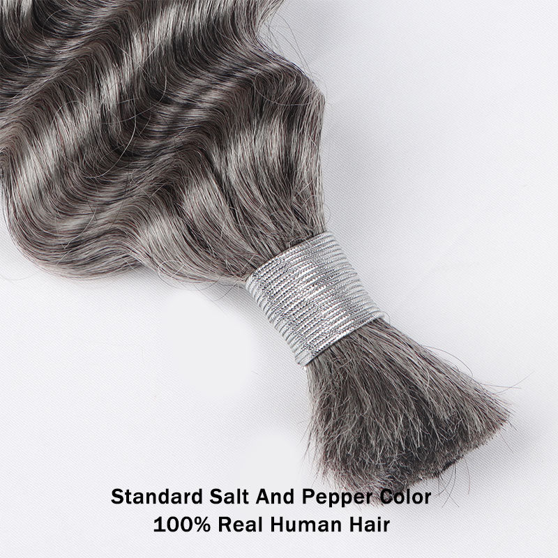 Soul Lady Salt And Pepper Bulk Hair For Braiding Deep Wave Human Hair 1/2/3/4 Pcs Grey Hair Extensions-bulk hair