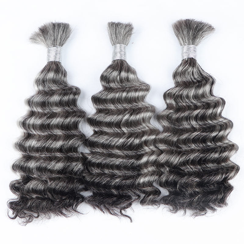 Soul Lady Salt And Pepper Bulk Hair For Braiding Deep Wave Human Hair 1/2/3/4 Pcs Grey Hair Extensions