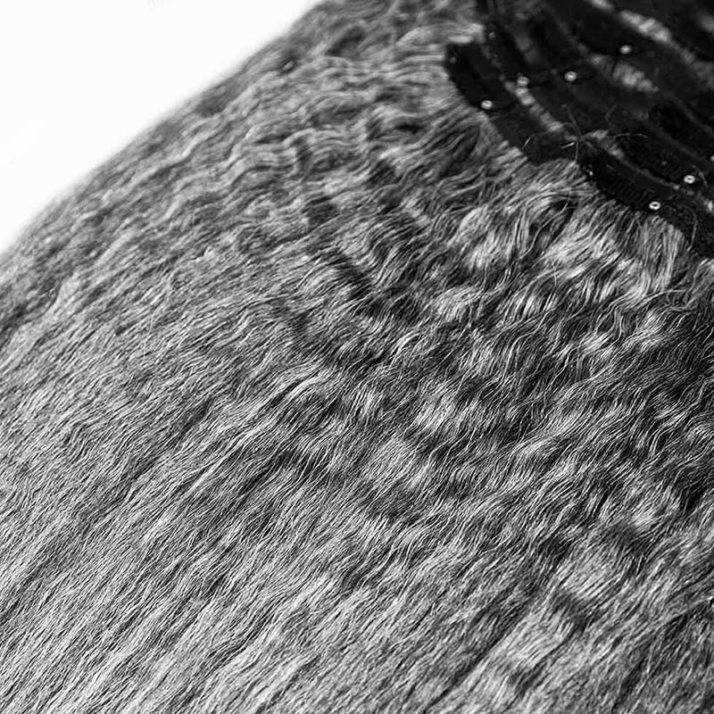 Salt & Pepper Yaki Straight Clip In Human Hair Extensions Kinky Straight Human Hair Blow Out Hair Clip Ins Hair Extensions