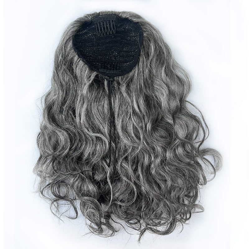 Soul Lady Salt and Pepper Drawstring Ponytail Natural Wavy Curl Human Hair Extensions-real hair show