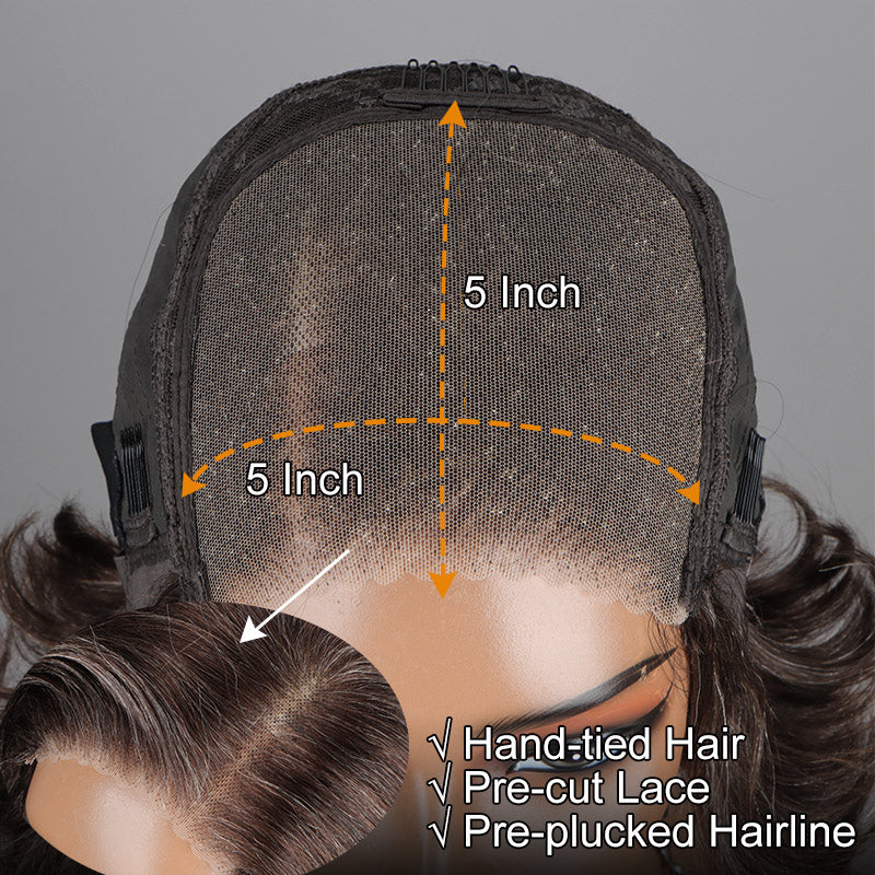 Dark Brown with Gray Water Wave Bob Human Hair Wig Ready-to  display picture 1