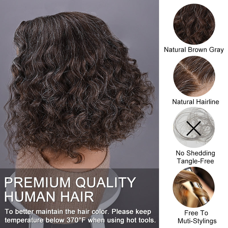 - Human hair blend ash brown/gray wig Grey Mix Color Human Hair Bob Wig Lace Frontal for African  main image 2