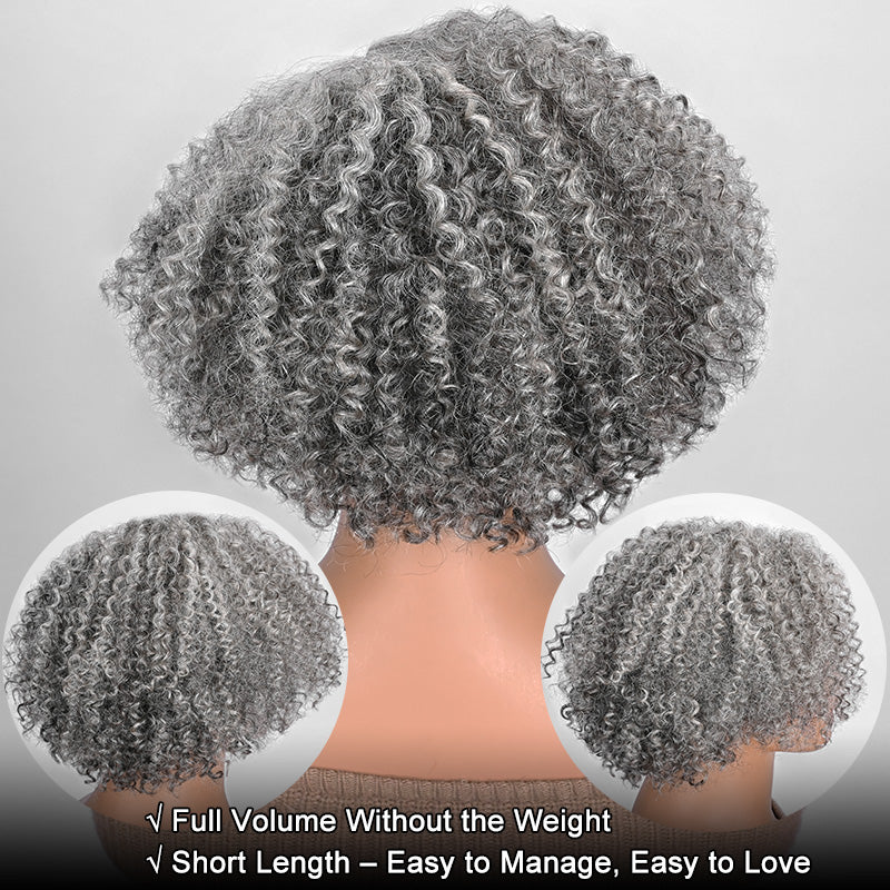 Gray Kinky Curly Wigs Salt and Pepper Jerry Curly Human Hair  display picture 3