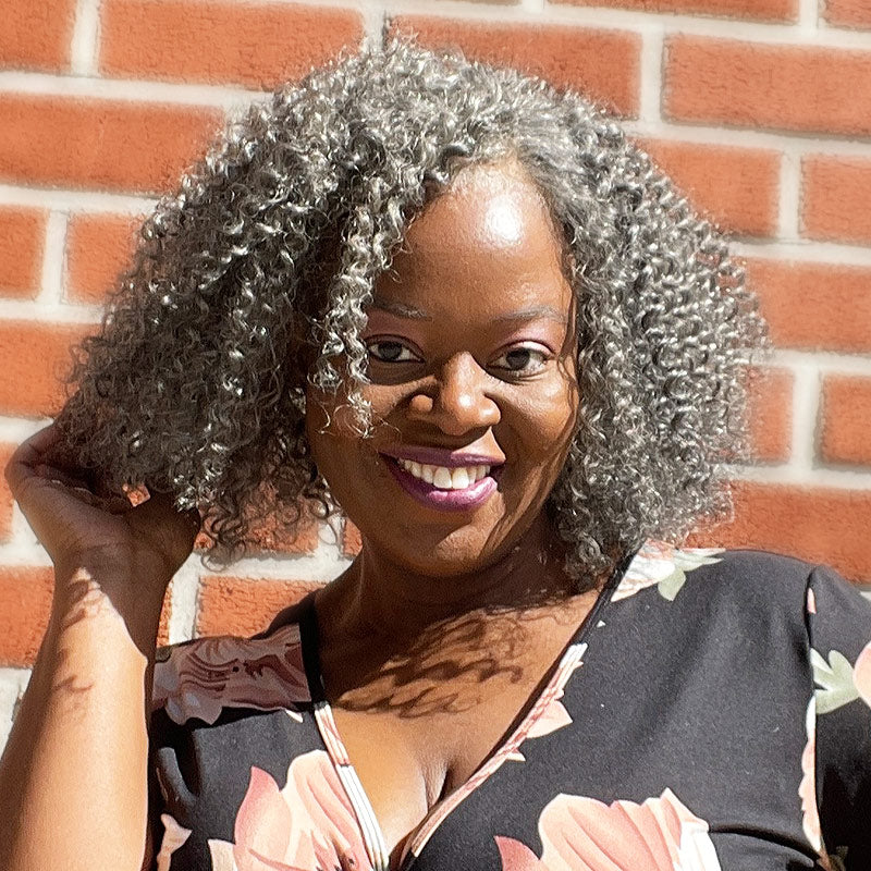 Soul lady wigs | Ruby | Short Jerry Curly Gray Wig | Real Salt & Pepper Human Hair Glueless Lace Wigs For Mature & Stylish Women over 50 year old-model d2dmartin outdoors vibe under sunlight