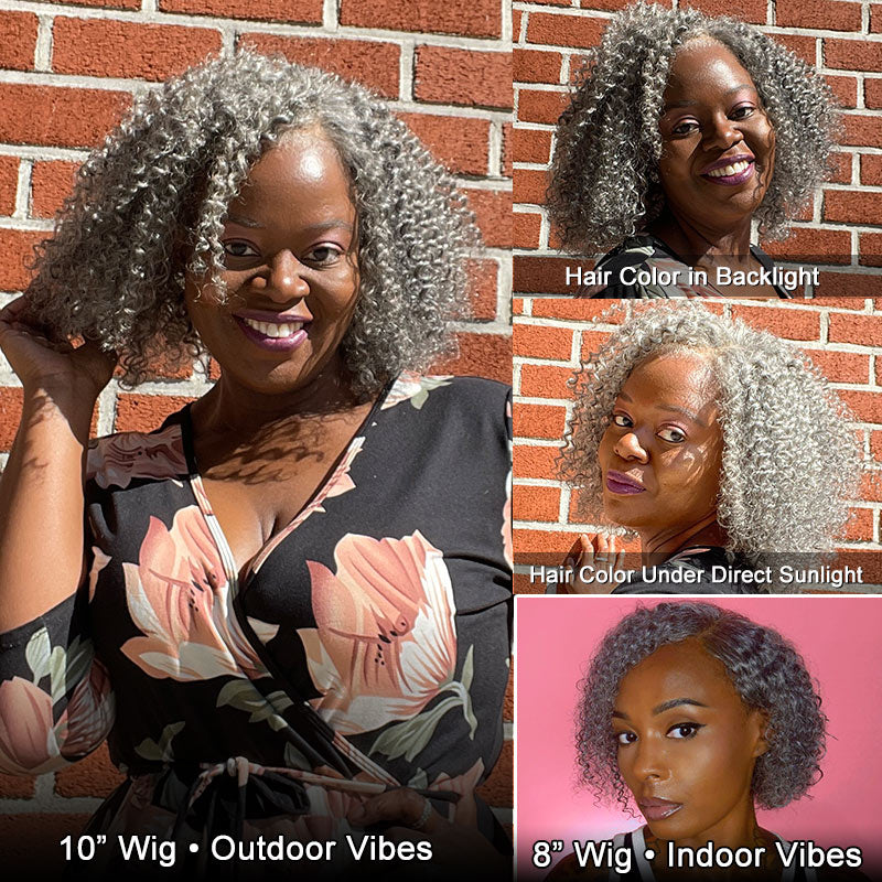 Soul Lady wigs | Ruby | Short Jerry Curly Gray Wig | Real Salt & Pepper Human Hair Glueless Lace Wigs For Mature & Stylish Women over 50 year old-model d2dmartin outdoors vibe