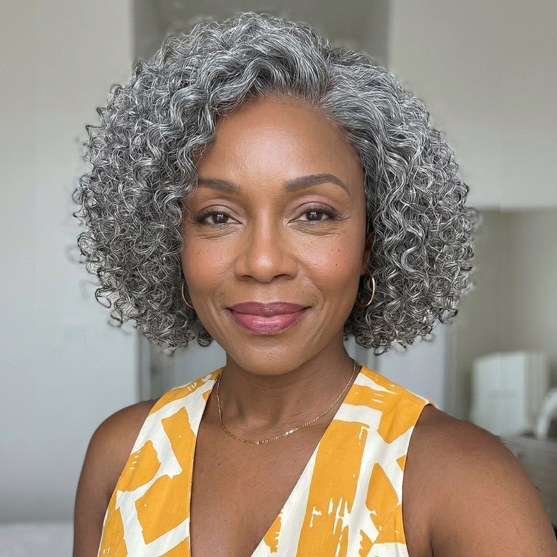 Gray Curly Clip in Hair Extensions Salt and Pepper Kinky Curly