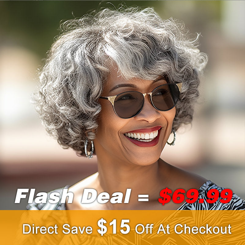 Overnight Shipping | Wear To Go Seniors Salt And Pepper Wig Bouncy Curly Human Hair Glueless Wigs For Older Women