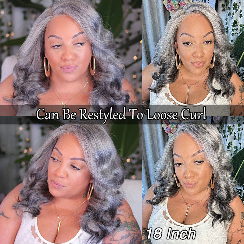 Salt And Pepper Wig body wave Hair Long Wig 5x5 HD Lace Wigs For Elegant Seniors Women-model show Soul lady wigs -model-MuffinIsMyLovers-18 inch wig