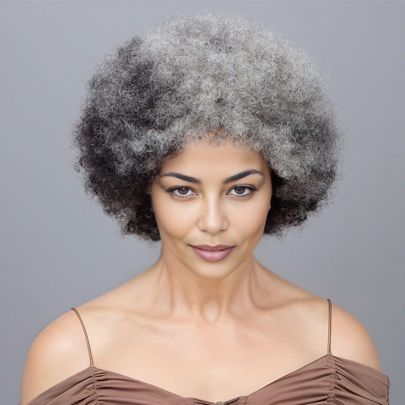 Beginner Friendly Salt And Pepper Short Afro 4c Kinky Curly Human Hair Glueless Wear To Go Wigs 0452