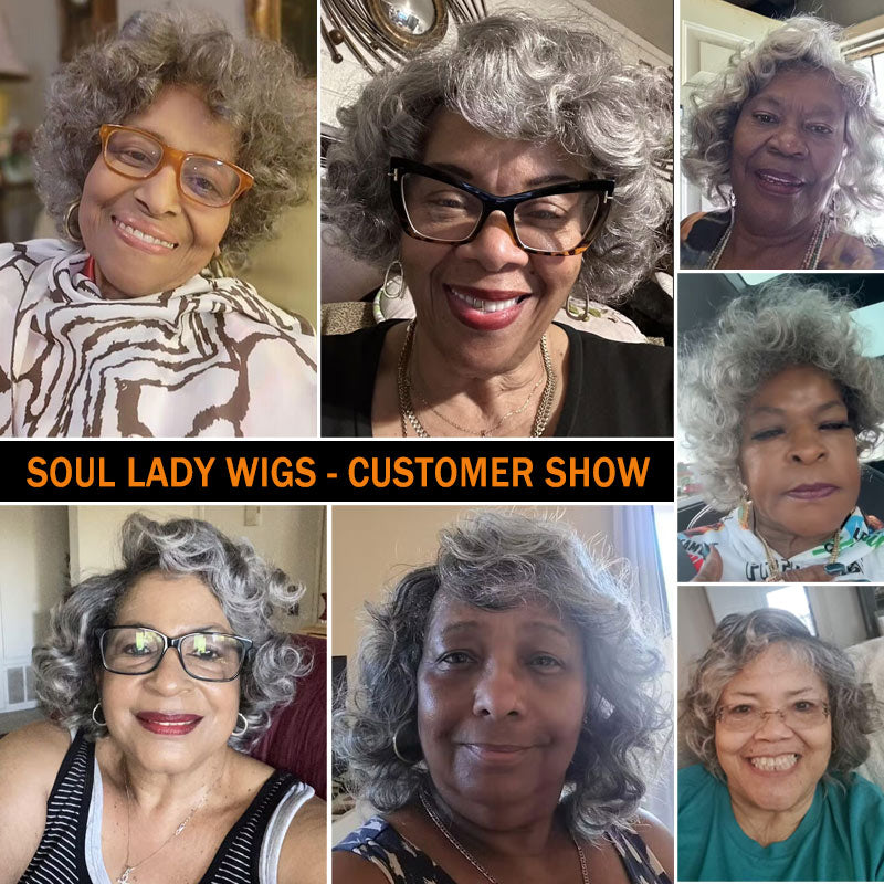 Salt And Pepper Gray Wigs For Seniors Loose Curly Human Hair Wear To Go Glueless Bob Wigs For Older Women
