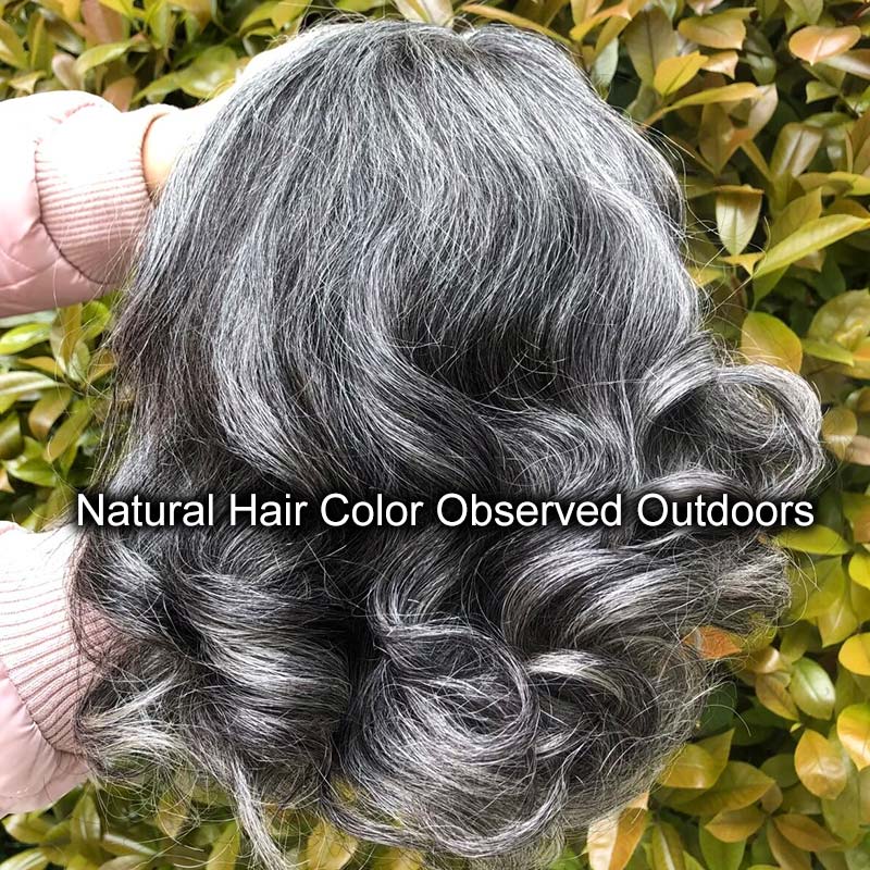 Soul Lady Beginner Friendly Salt And Pepper V-Part Wig Real Human Hair Loose Body Wave Glueless Wigs For Seniors-outdoors show