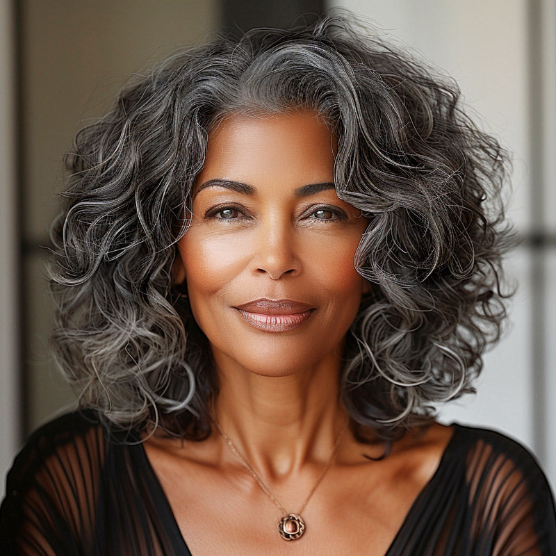 Attractive Seniors Salt And Pepper Wig Real Human Hair Loose Wave Bob 5x5 HD Lace Wigs For Mom