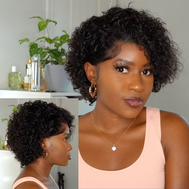 SoulLady 13x4 HD Lace Front Wig Short Curly Wig Pixie Haircuts 6 Inch Boom Wigs
