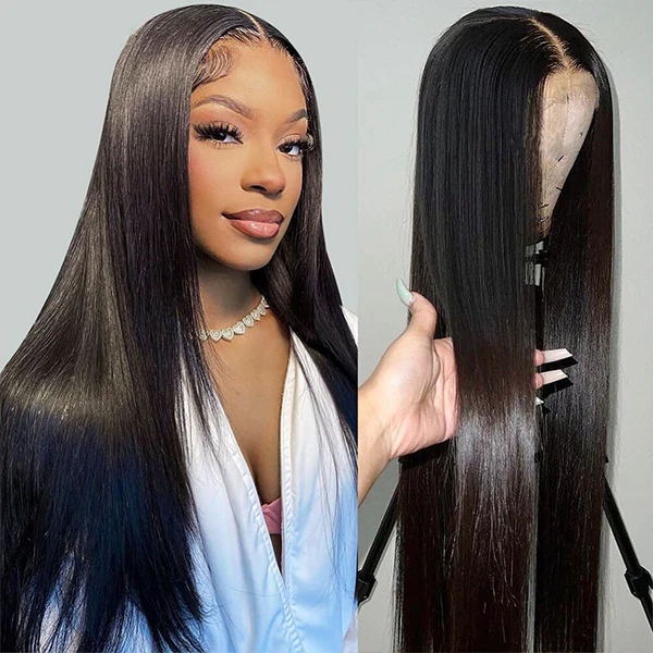 SoulLady Straight Lace Closure Wig Glueless Human Hair Wigs 4x4 HD Lace Wig 180% Density