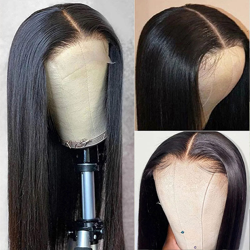 SoulLady Straight Lace Closure Wig Glueless Human Hair Wigs 4x4 HD