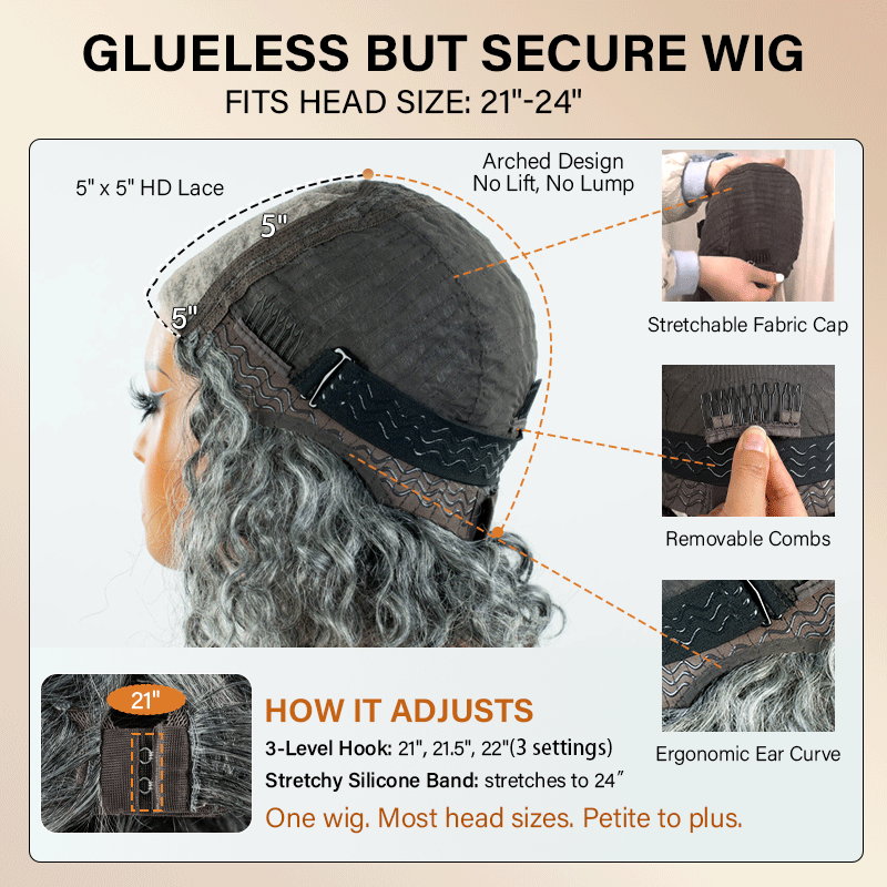 Boho Braided Curly Human Hair Salt and Pepper Wigs Glueless 5x5