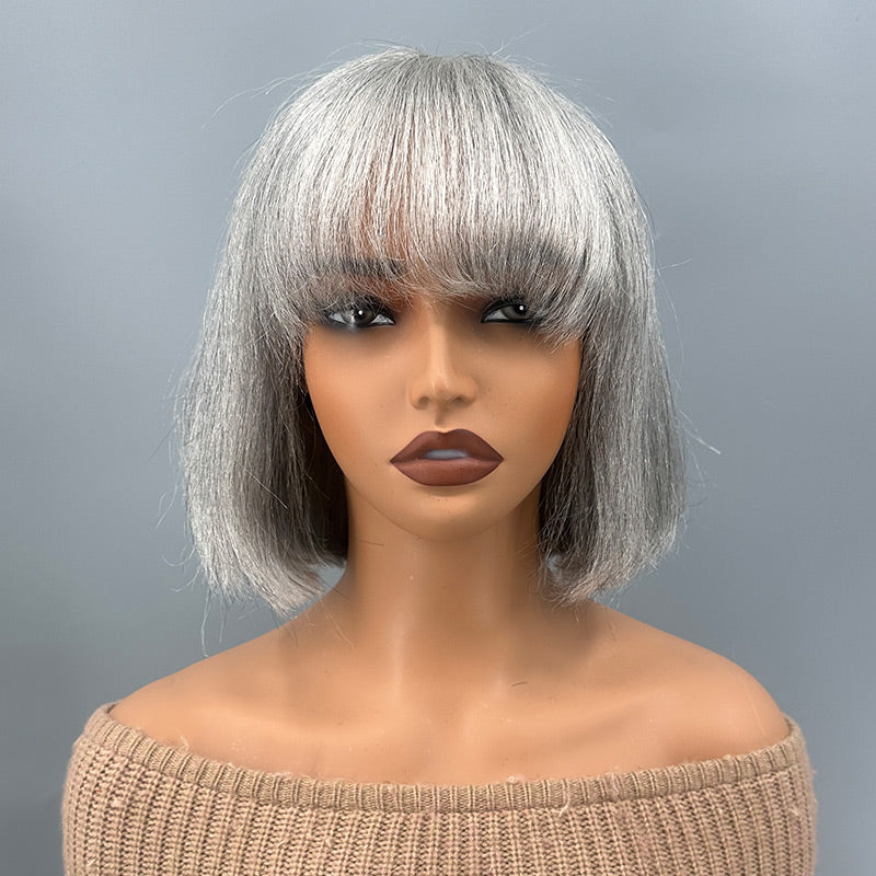 soul-lady-silver-grey-wig-light-salt-and-pepper-color-straight-bob-wig-with-bangs-real-human-hair-lace-wig-model-indoor-appearance