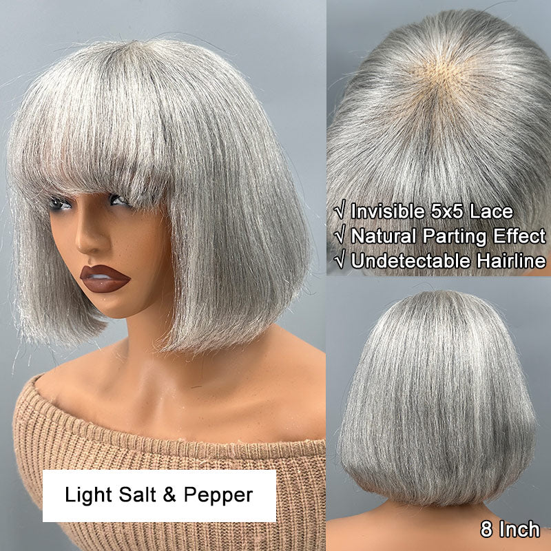 soul-lady-silver-grey-wig-light-salt-and-pepper-color-straight-bob-wig-with-bangs-real-human-hair-lace-wig-model-side-appearance