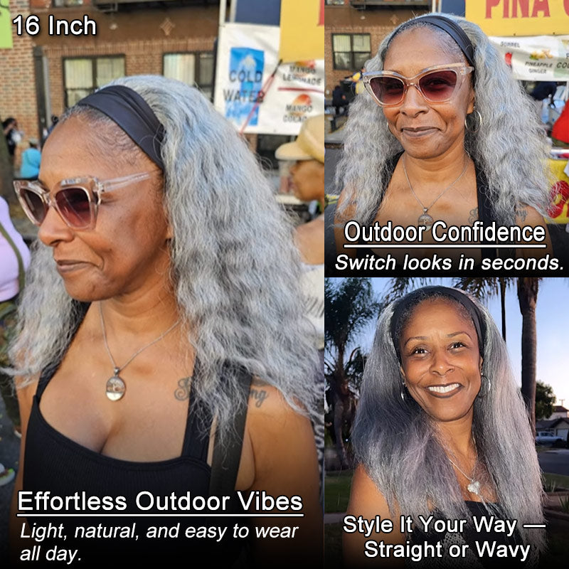 Soul Lady Silver Gray Straight Hair Headband Wig Real Human Hair Glueless Wigs For Women-standard salt and pepper color wig- model nytray-tracy